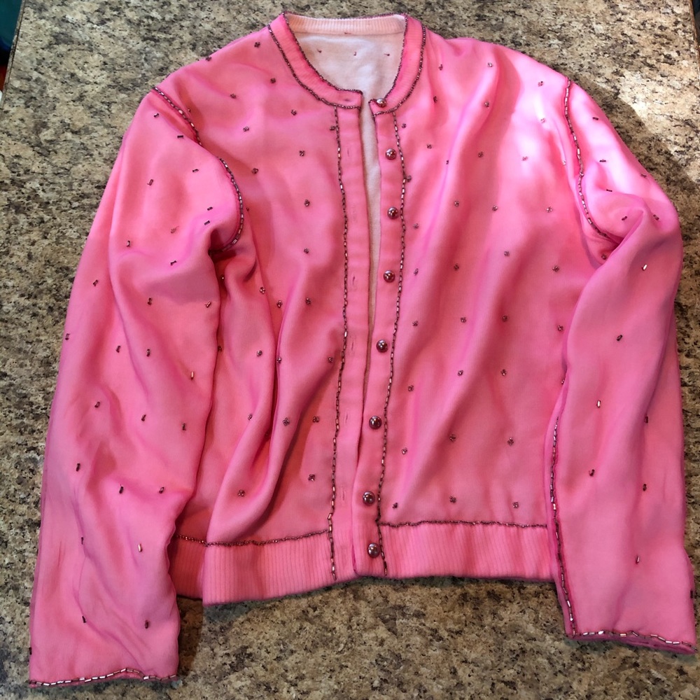 Vintage Hot Pink Beaded Cardigan